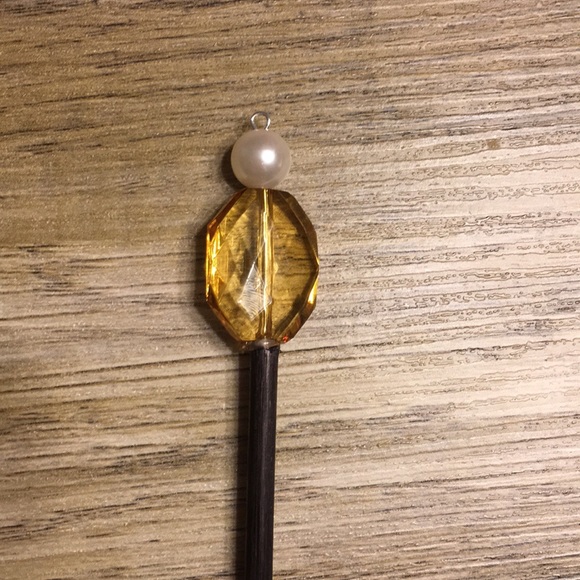 Handmade beaded hair sticks- black/pearl, mustard - Picture 2 of 2